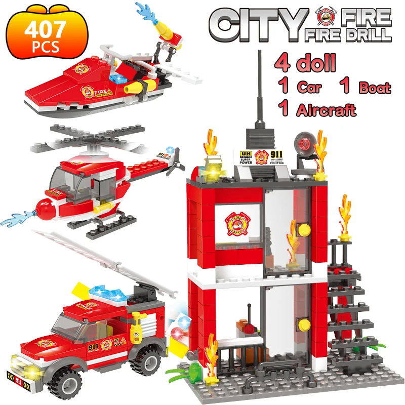407 шт. совместимый город пожарная станция строительных блоков в форме миньона