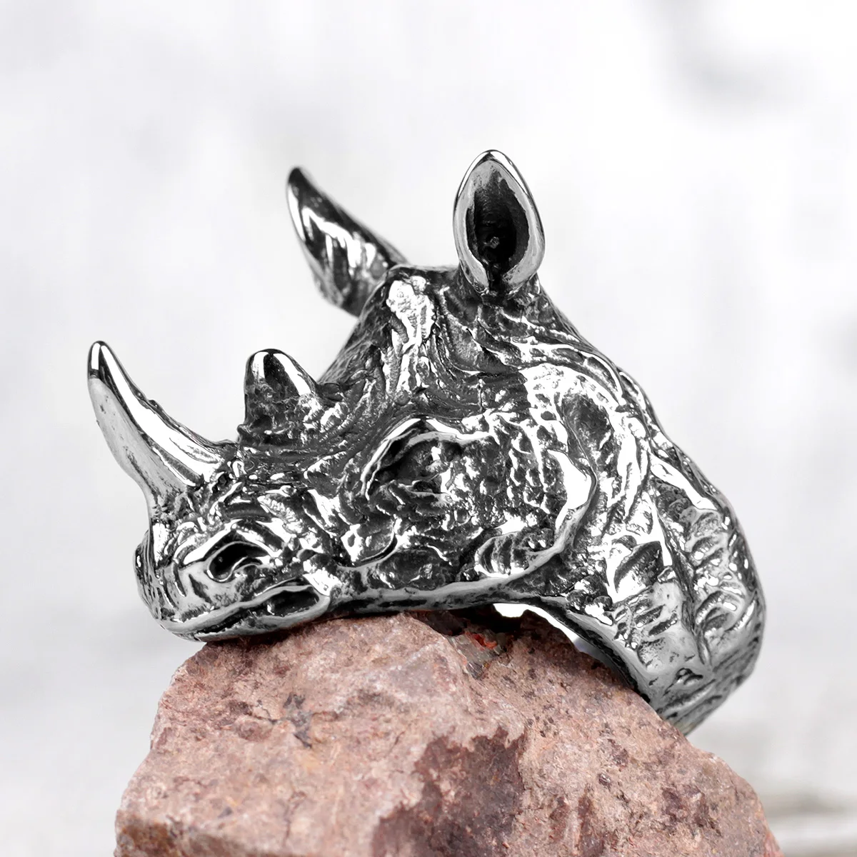 

316L Stainless Steel Rhinoceros Head Animal Man Men Rings Creativity Punk Rock Hip Hop for Male Boy Jewelry Accessories Gift