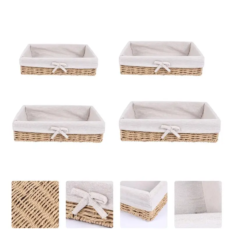 

4Pcs Simulated Rattan Woven Desktop Storage Basket Sundries Basket Organizer