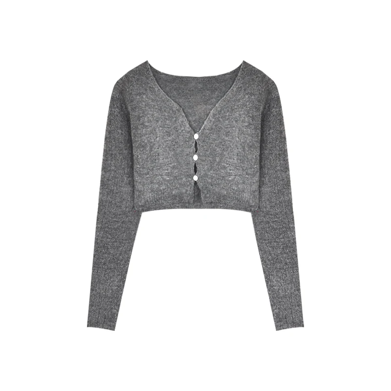 

Thin Knitting Women Sweater Cardigan V-Neck Long-Sleeved Solid Short Empire Casual All Match Female Outwear Tops