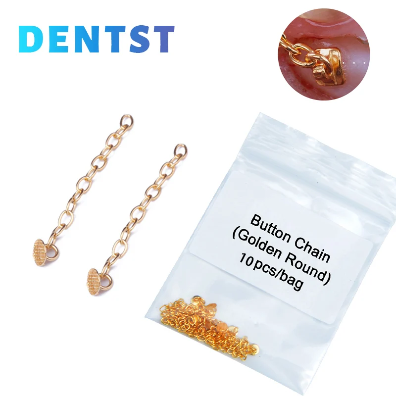 

10pcs Orthodontic Dental Golden Silver Button Chain + Round Base Lingual Buttons Traction Hook Direct Bond Eyelet 2pcs/bag