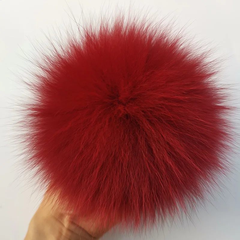 Jujube Red-Buttons Отборные мягкие гладкие длинные струящиеся волосы 13-15 см/5,1-5,9 дюймов роскошный супер большой натуральный шарик из меха лисы с пряжками для женщин детей шляпа - Цвет: Jujube Red-Buttons