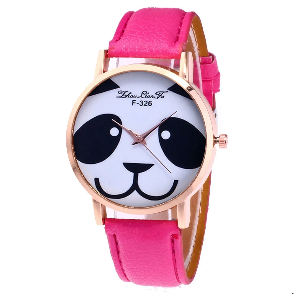 

Fashion Children Quartz Watch Ladies Red Leather Strap Cartoon Panda Pattern Alloy Dial Kids Watches Girl Gift Wristwatch Mens