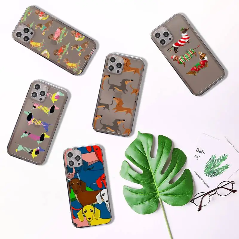 

Dachshund Sausage Dog Phone Case For iPhone 7 8 11 12 X XS XR MINI Pro Max Plus Retro Black Grey clear transparent