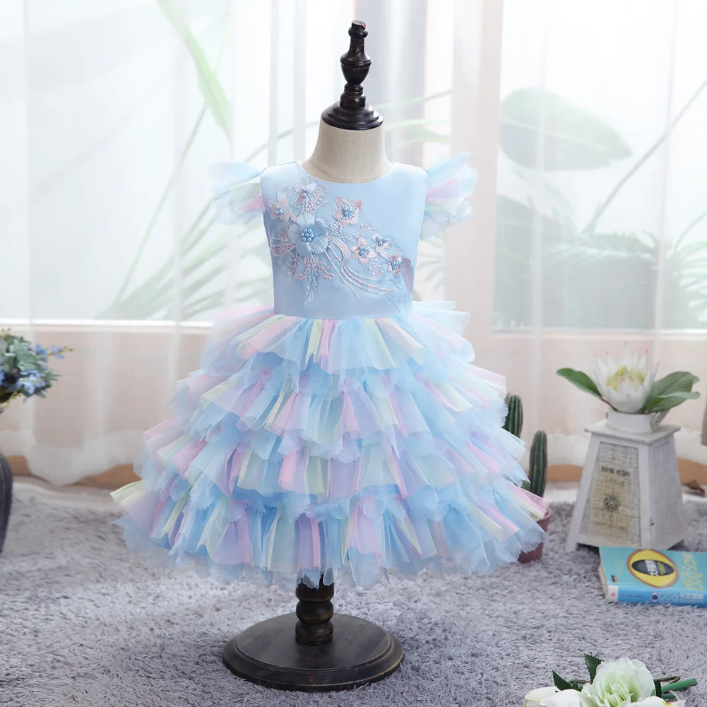 

New Colorful Baby Girls Dress Princess Dresses For Baby first Year Birthday Pearls Tulle Lace Costume Infant Party Dress