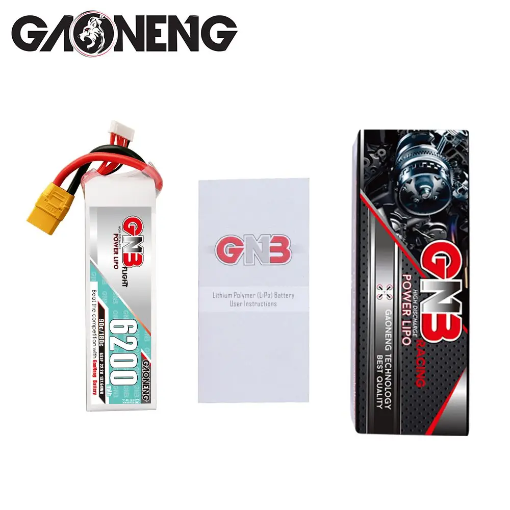 

Gaoneng GNB 22.2V 6200mAh 90C/180C 6S T/XT60/XT90/XT150/EC5/TRX LiPo Battery for FPV RC Racing Drone Car Boat Plug DIY Part