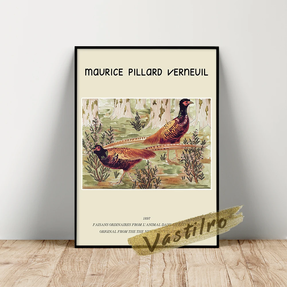 

Maurice Pillard Verneuil Poster, Faisans Ordinaires Illustration Prints, Verneuil Birds Wall Art, Vintage Animal Wall Stickers