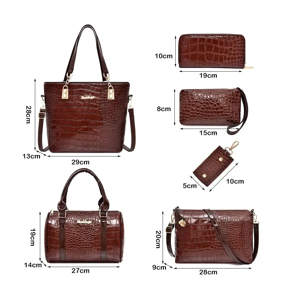

6set Alligator Pattern Shoulder Handbags Classic Luxury Design Solid Color Clutch Leather Women Card Bags Handbag Shoulder Bags
