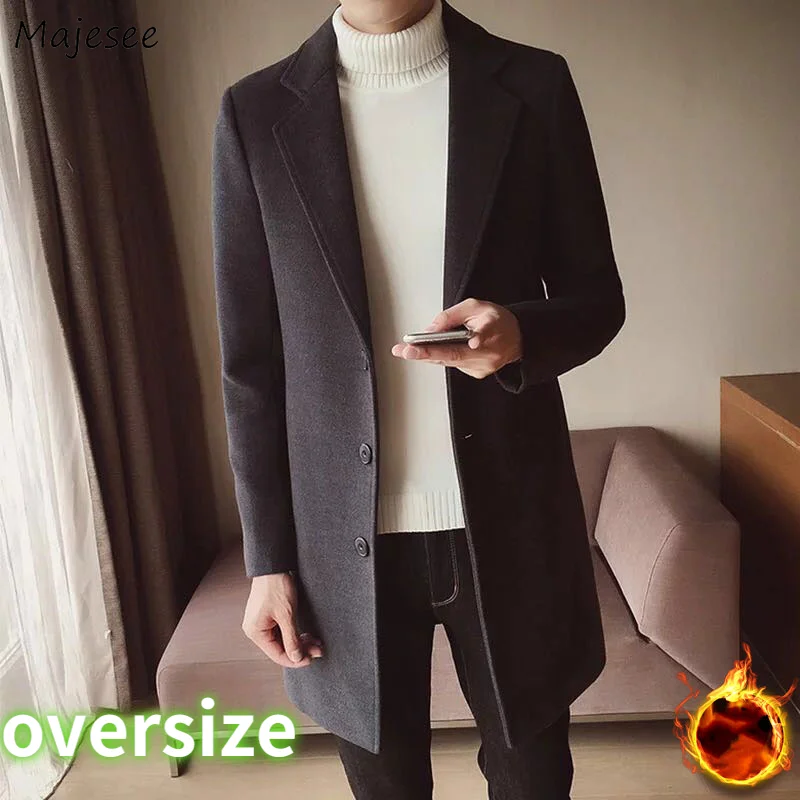 

Men Long Wool Blends Business Single Breasted Handsome England Style Woolen Windbreaker Slim Fit Overcoats Teens Oversize M-5XL