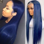 13x 4 парики из человеческих волос на сетке спереди темно-синего цвета плотность 180% прямые бразильские человеческие волосы Remy Предварительно выщипанные T-образные парики на сетке
