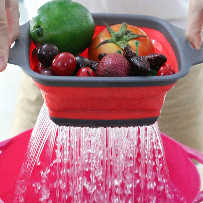 1 шт. складная корзина для мытья овощей ситечко портативный силиконовый дуршлаг