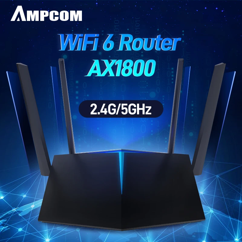 

AMPCOM Wifi6 Router AX1800 Smart WiFi Qualcomm 5-core Wifi6 2.4G 5.0 GHz Full Gigabit 5G Dual-frequency Home