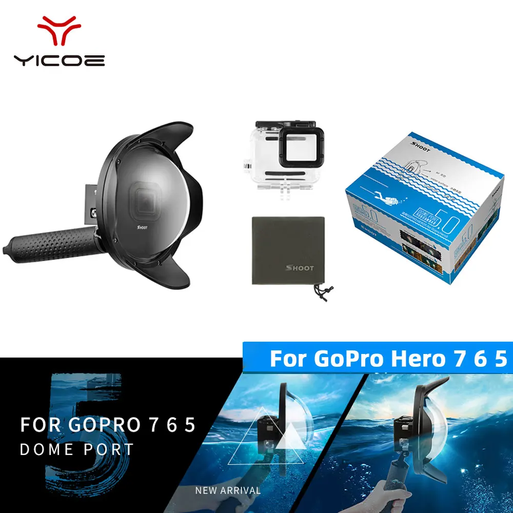 6 &quotGo Pro купольный порт для Gopro Hero7/6/5 черный аксессуары экшн камеры поплавок ручка