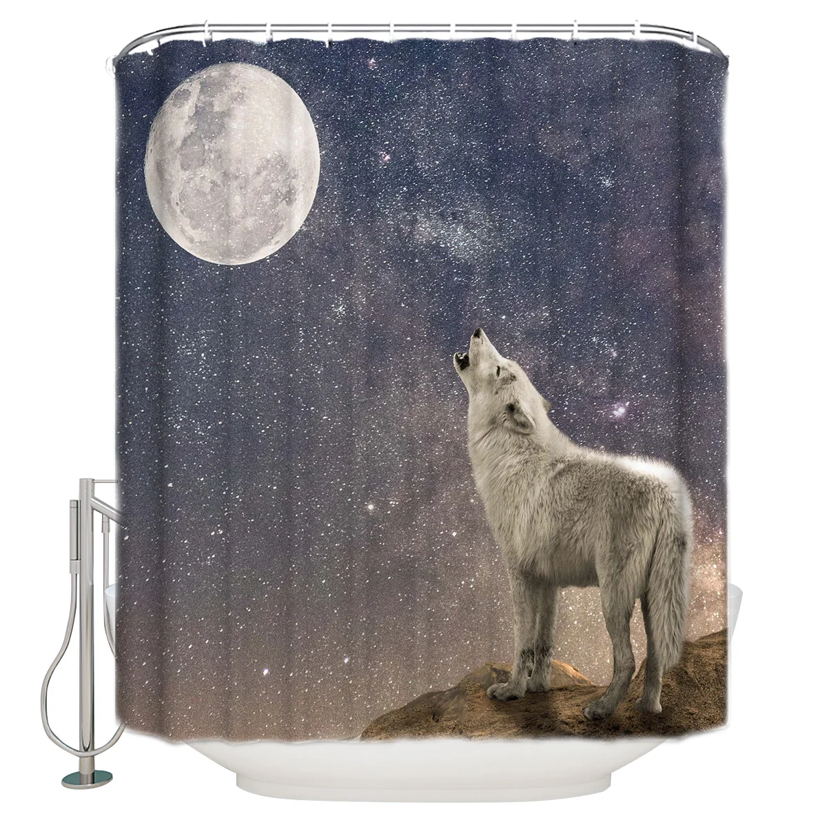 

Modern Shower Curtain for Moon Starry Sky Wolf Bathroom Special Exquisite Waterproof Polyester Shower Curtain with Hook