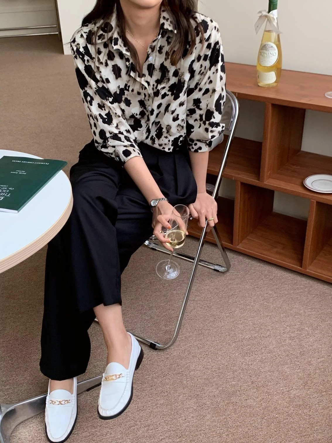 

spring leopard long sleeve shirt female women tops 6809#