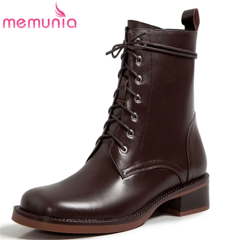 

MEMUNIA/Лидер продаж; Сезон осень-зима; Повседневная обувь; Женские ботинки из натуральной кожи на шнуровке; Простые Модные женские ботильоны; ...