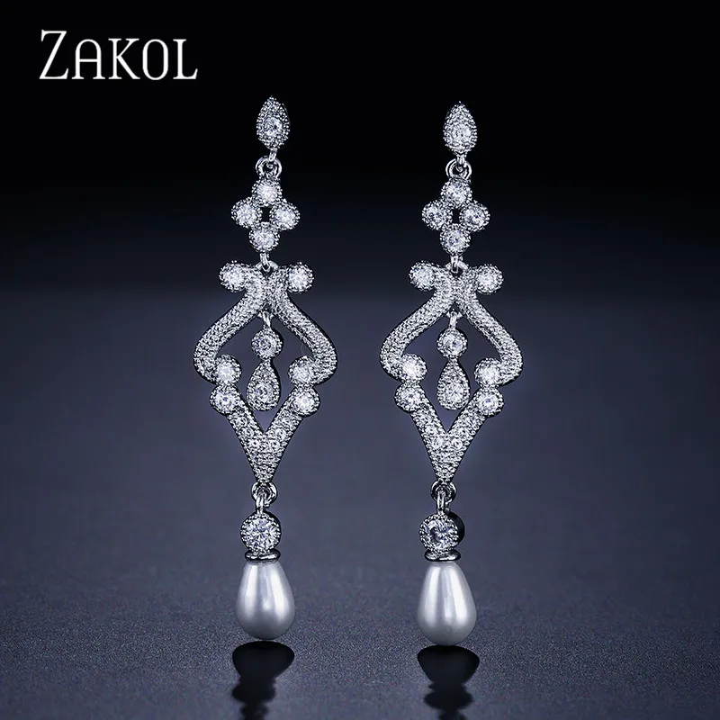 Only Earrings ZAKOL модный белый цвет комплект ювелирных изделий имитация жемчуга капли воды амулеты женские ювелирные изделия для вечерние FSSP265 - Окраска металла: Only Earrings