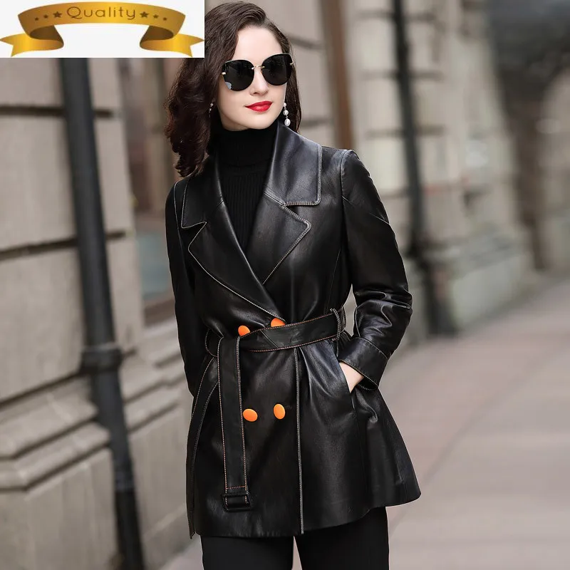 

Women Leather Jacket Genuine 2021 Spring Autumn Sheepskin Coat Female Korean Trench Coats and Jackets Fashion Chaqueta Mujer