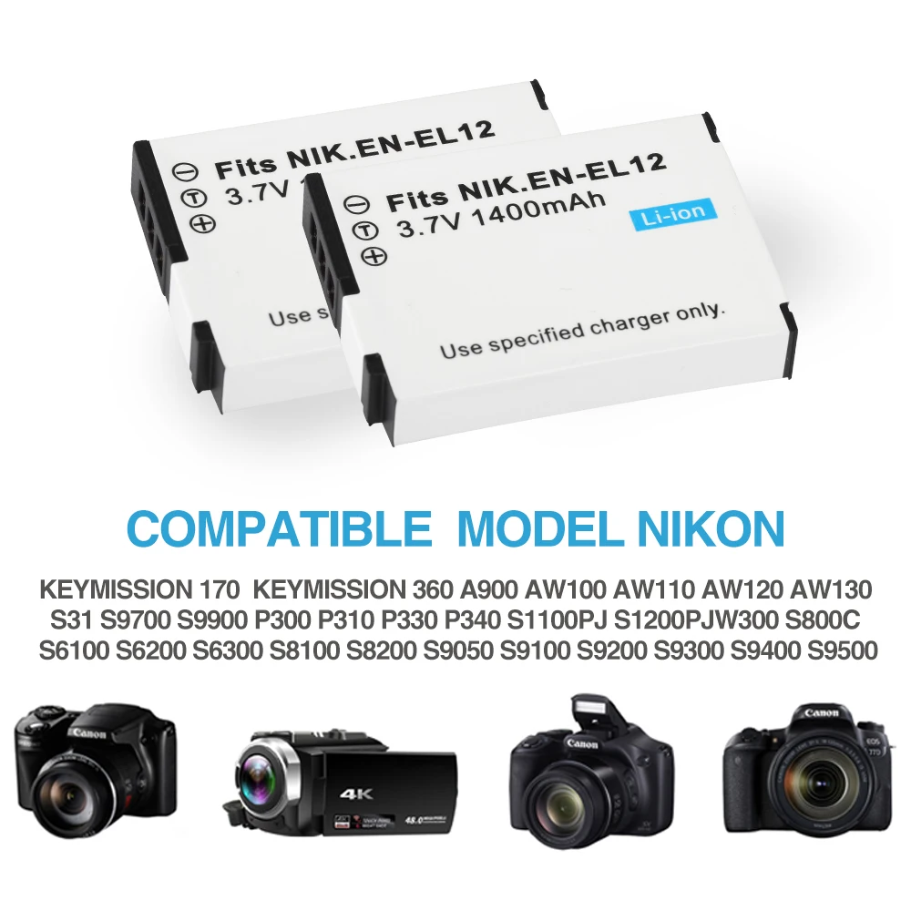 EN EL12 аккумулятор 1400 мАч для Nikon CoolPix S610 S610c S620 S630 S710 S1000pj P300 310 330 S6200 S6300 S9400 S9500