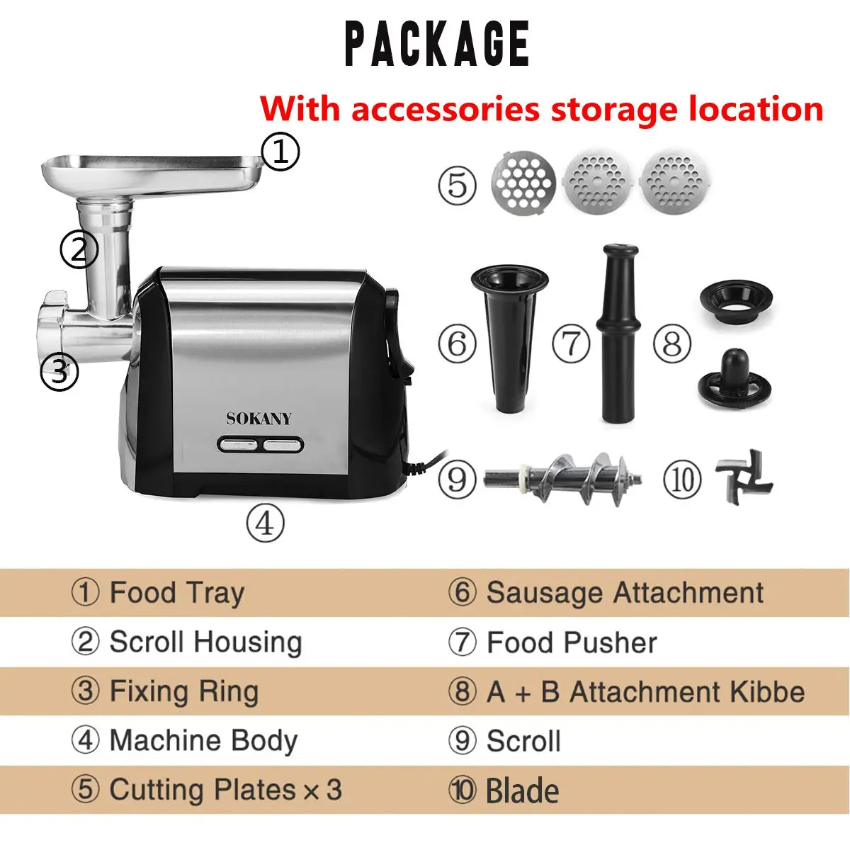

3200W 220V Electric Meat Grinder Multifunction Stainless Steel Powerful Kitchen Food Chopper Sausage Meat Grinders Processor