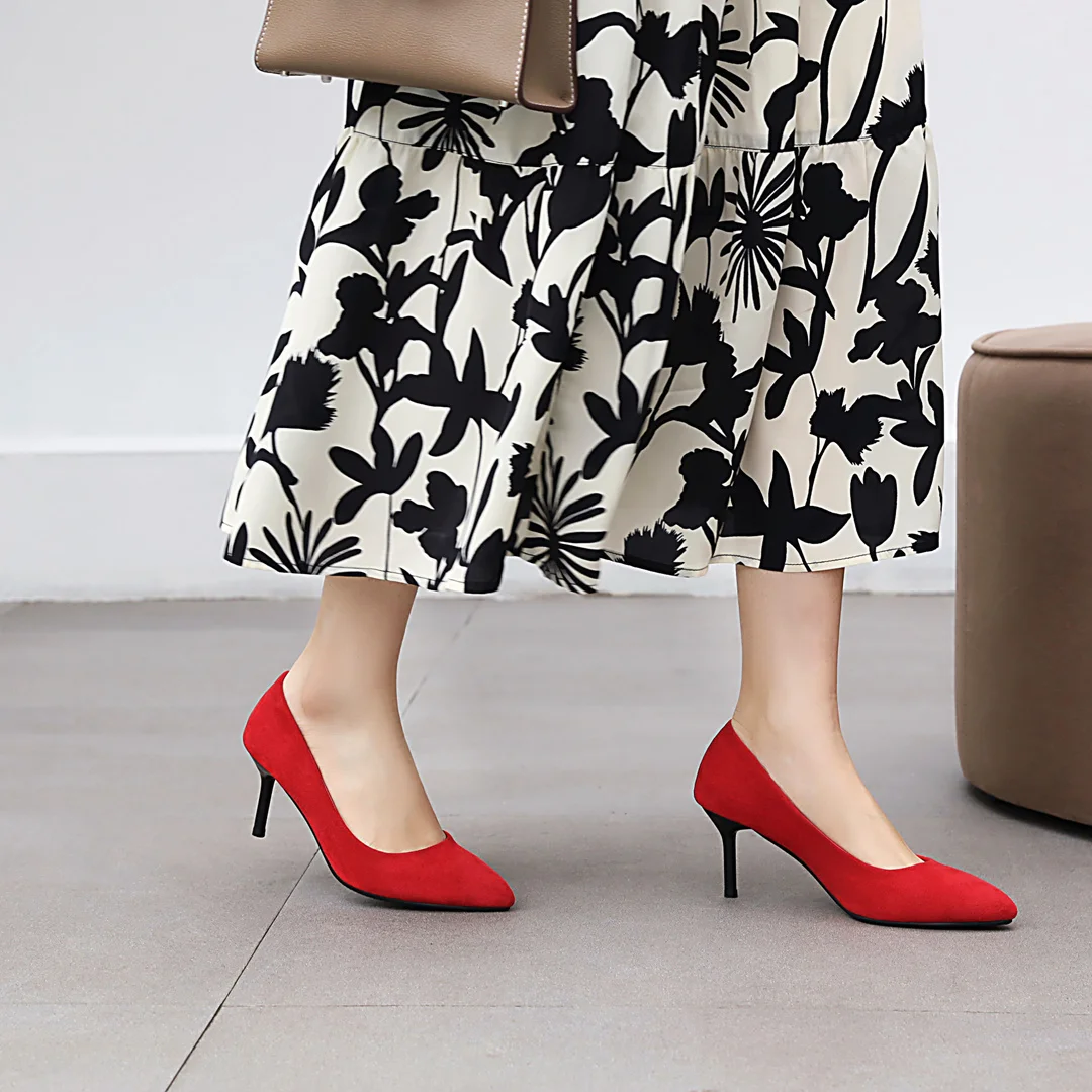 

Womens High Heel Pumps Shoes Shallow Slip-on Pointed Toe Pumps Shoes Office Lady Heels Shoes Gray Heels Flock Shoes