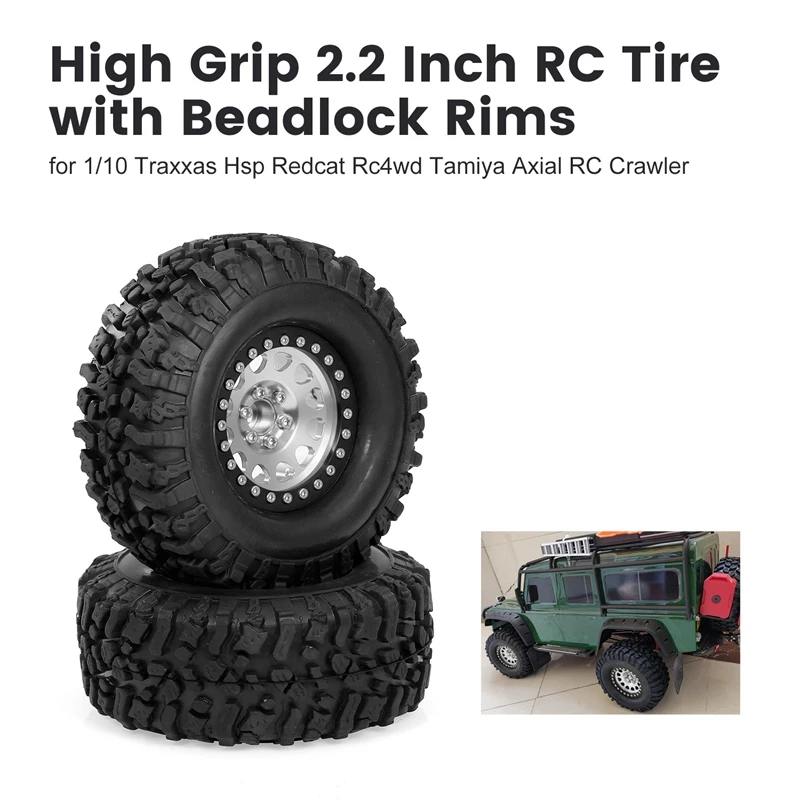 

4Pcs High Grip 2.2 Inch Rubber Tire Alloy Beadlock Rims Wheel for Traxxas Trx4 Hsp Tamiya Axial Scx10 D90 RC Car