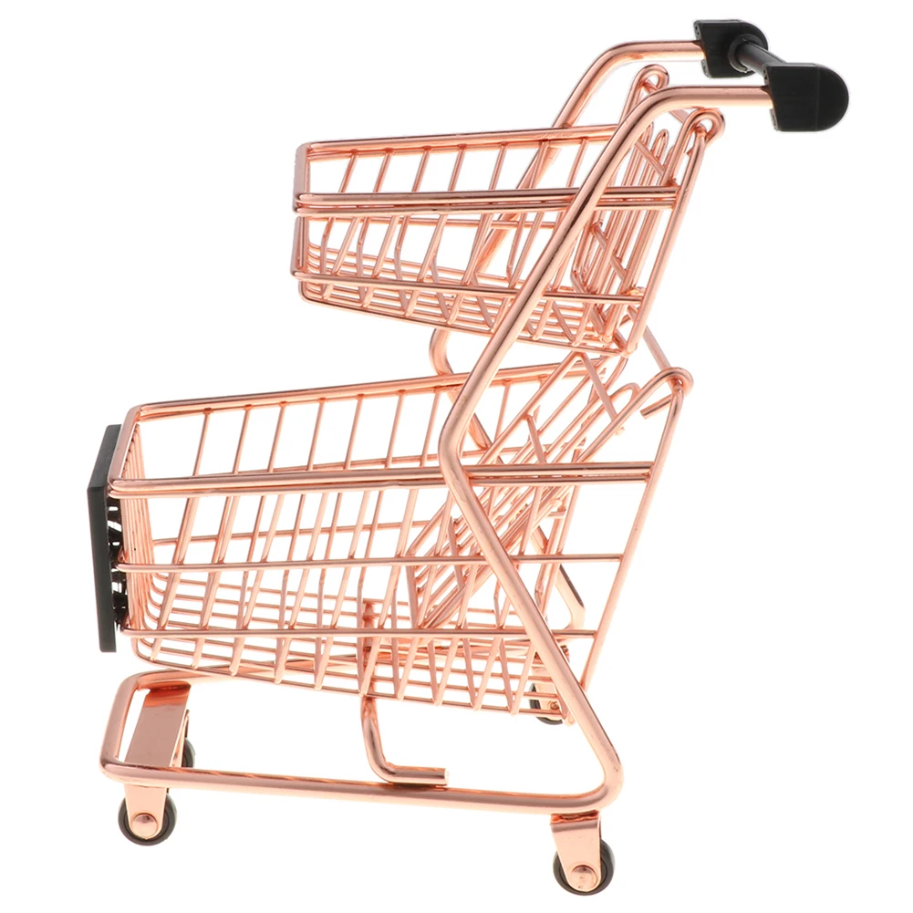 

Mini Double Shopping Trolley Wrought Iron Simulation Supermarket Shopping Cart Children Toy Storage Basket