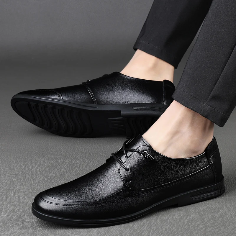 

2021 Classic Man high quality Genuine Leather Shoes Man formal Office Business Dress Leather Flats Man Leather Wedding Shoes