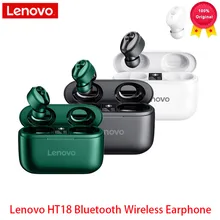 Original Lenovo HT18 TWS Wireless Bluetooth 5.0 Earphone Earbuds Volume Control HIFI Stereo Headset Battery 1000mAH Charging box