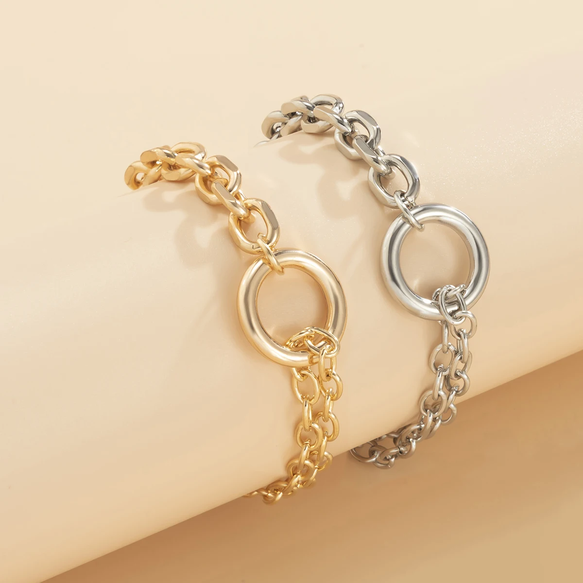

PuRui Punk Asymmetry Chain Bracelets for Women Trendy Gold Color Big Circle Bracelet 2021 Fashion Thick Hand Chain Jewelry Gift