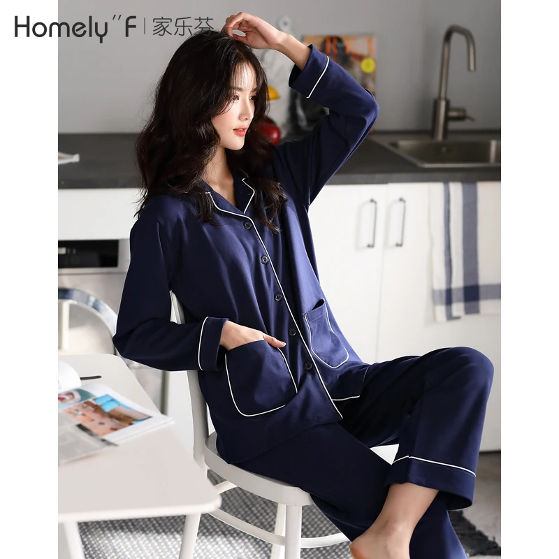 Pajamas Womens Spring and Autumn Cotton Long Sleeved Home Wear Cotton Autumn and Winter Korean Style Large Size Middle Aged
