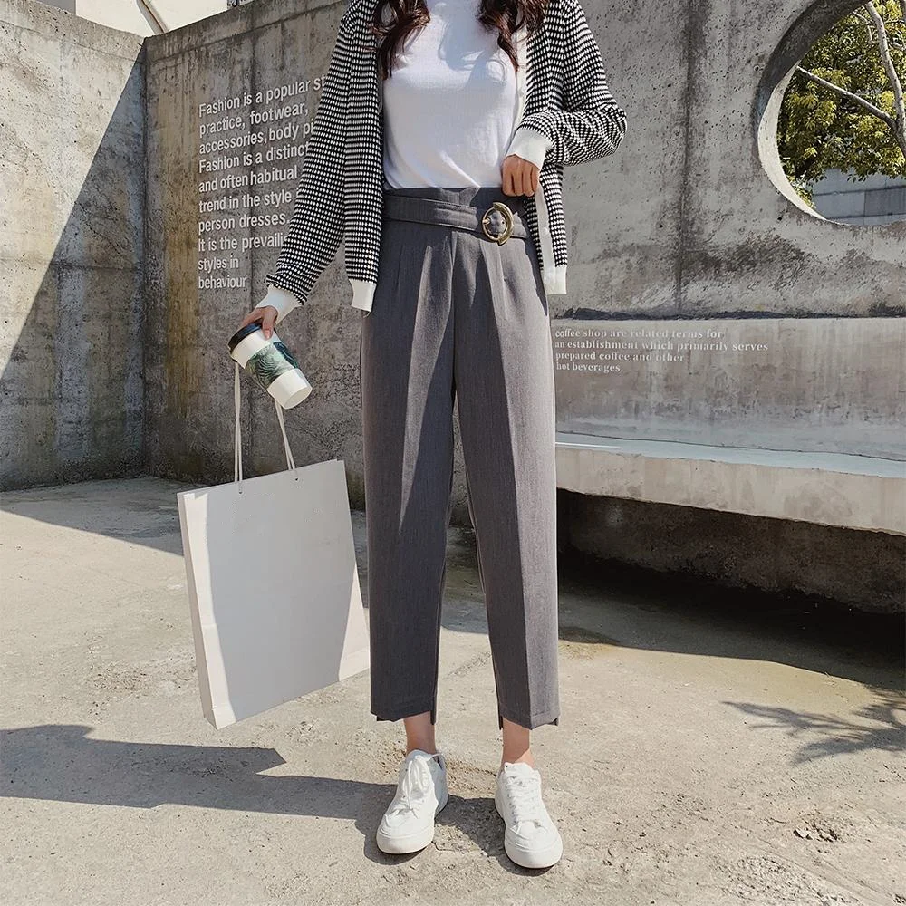 Женские повседневные брюки с поясом REALEFT деловые прямые высокой талией Новинка