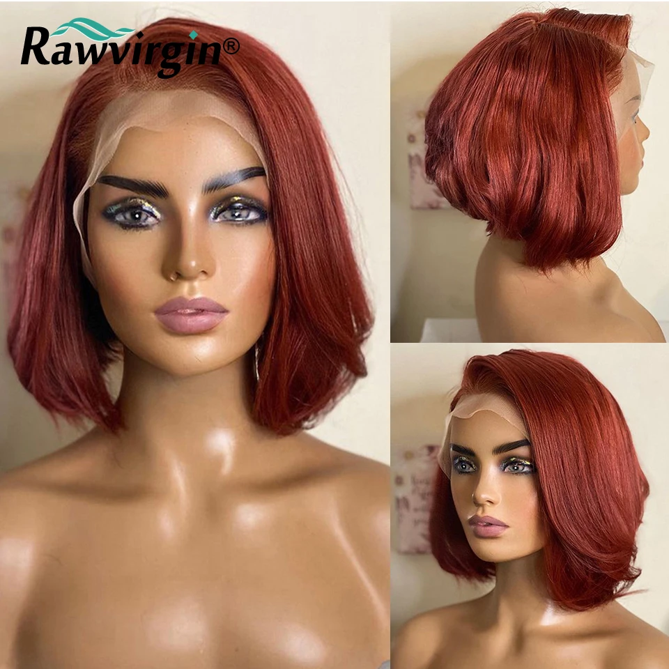 

Ginger Orange Lace Front Human Hair Wigs For Women 99J Burgundy Short Bob Wig Red Pixie Cut Wigs Brazilian Wavy Hair Pre Plucked