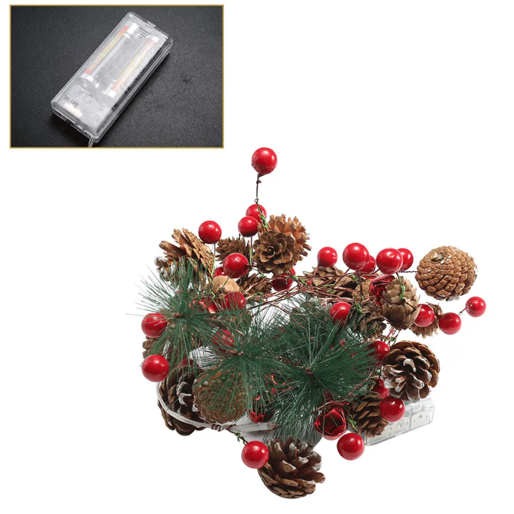 

1PC Artificial Wreath Christmas LED Light String With Battery Powered Door Wedding Xmas Holiday Lights Outdoor Home Decoration