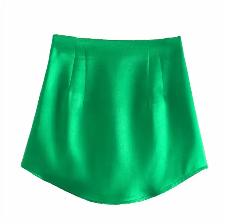 

Summer Fashion Green Satin Skirt Texture Woman 2021 High Waisted Mini Skirts Womens Solid Color Slim Vintage Skirt Female