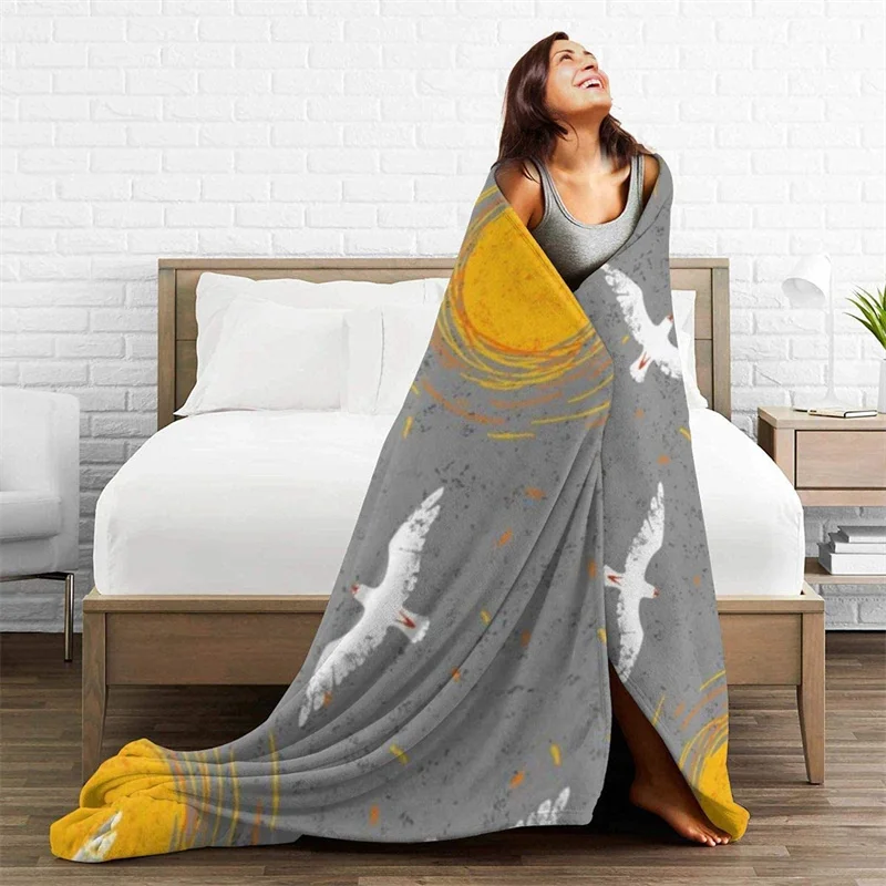 

Seagulls Micro Mustard Throw Blanket 3D Print On Demand Sherpa Super Comfortable For Sofa Thin Quilt