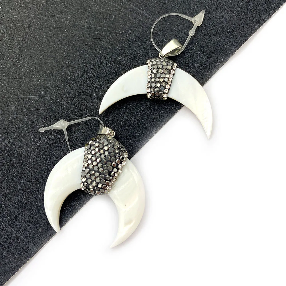 

Moon Shape Pendant Necklace Natural Freshwater Shell Material White Diamond DIY Handmade Exquisite Jewelry Accessories