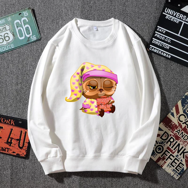 

Women Fashion Cute Owl Graphic Print Cotton Pullover Lady Aesthetic Sweatshirt Casual Harajuku Female Cartoon Owl Tops Clothing