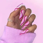 Длинные накладные ногти с цветными волнами, 24 шт., носимые накладные ногти, полное покрытие, Типсы для нейл-арта, пресс на маникюрные инструменты