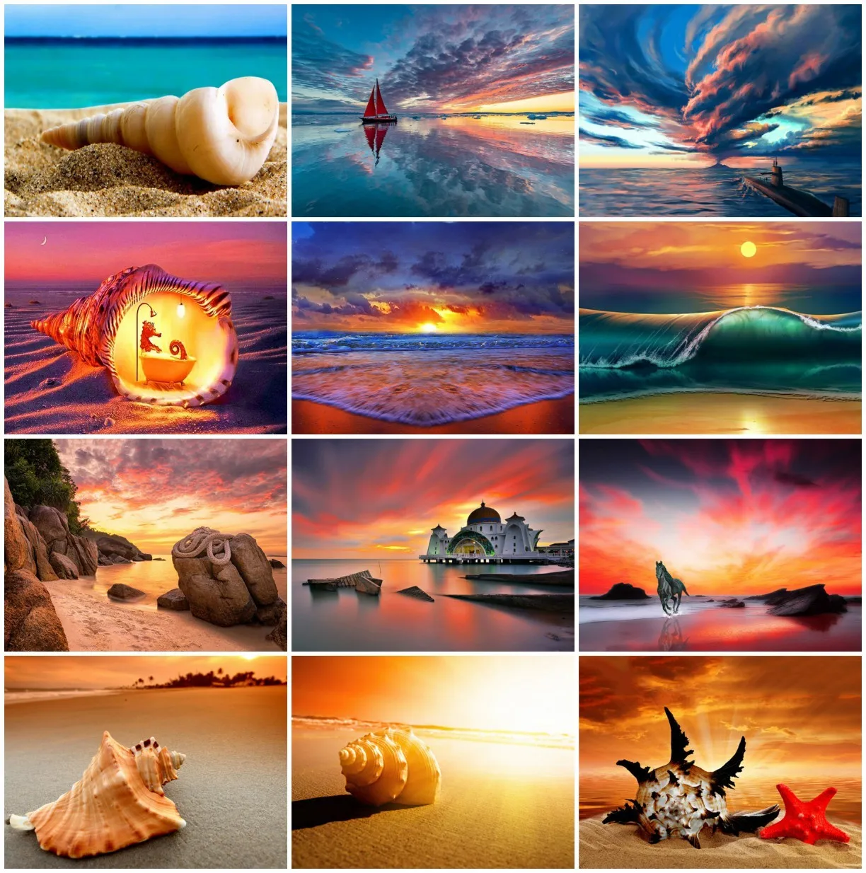

AZQSD 5D Diamond Embroidery Shell Sunset Seaside Mosaic Diamond Painting Landscape Cross Stitch Handicraft Home Decor Gift