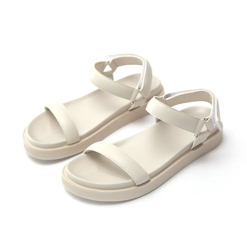 

Thick Soft Sole Sandals Women Summer Ankle Strap Sportswear Velcro Shoes Flats Casual Women Beach Street White Platform Sandals