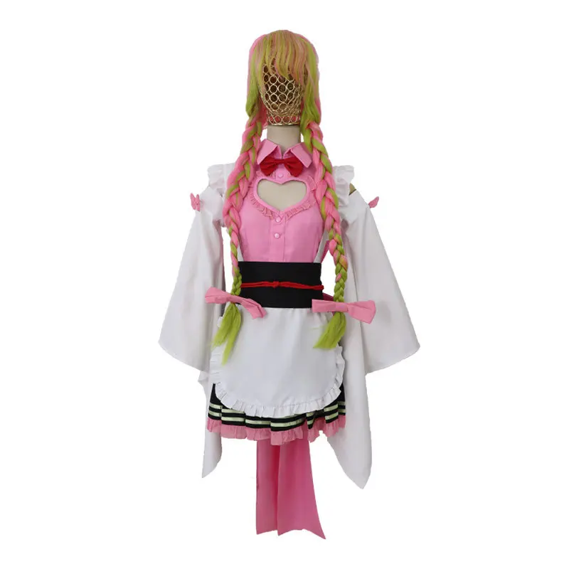 

new Kimetsu no Yaiba Kanroji Mitsuri Maid Outfit Apron Dress Kimono Women Uniforms Wigs Cosplay Costume