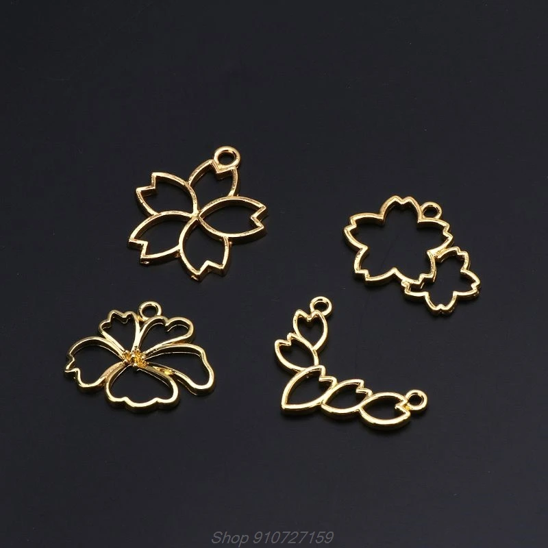 

4Pcs Cherry Flowers Blank Frame Pendant Open Bezel Setting UV Resin Jewelry N14 20 Dropshipping