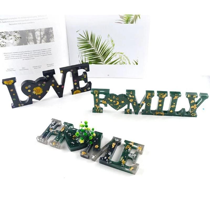 

4 Pack Alphabet Mold Silicone Resin Love Home Family Live Sign Epoxy Resin Mold U4LF