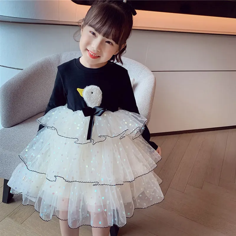 

Toddler Girls Fluffy Dresses Mesh Princess Kids Clothes 2022 Spring Long Sleeve Children's Layered Dresses Baby Girls Clothes