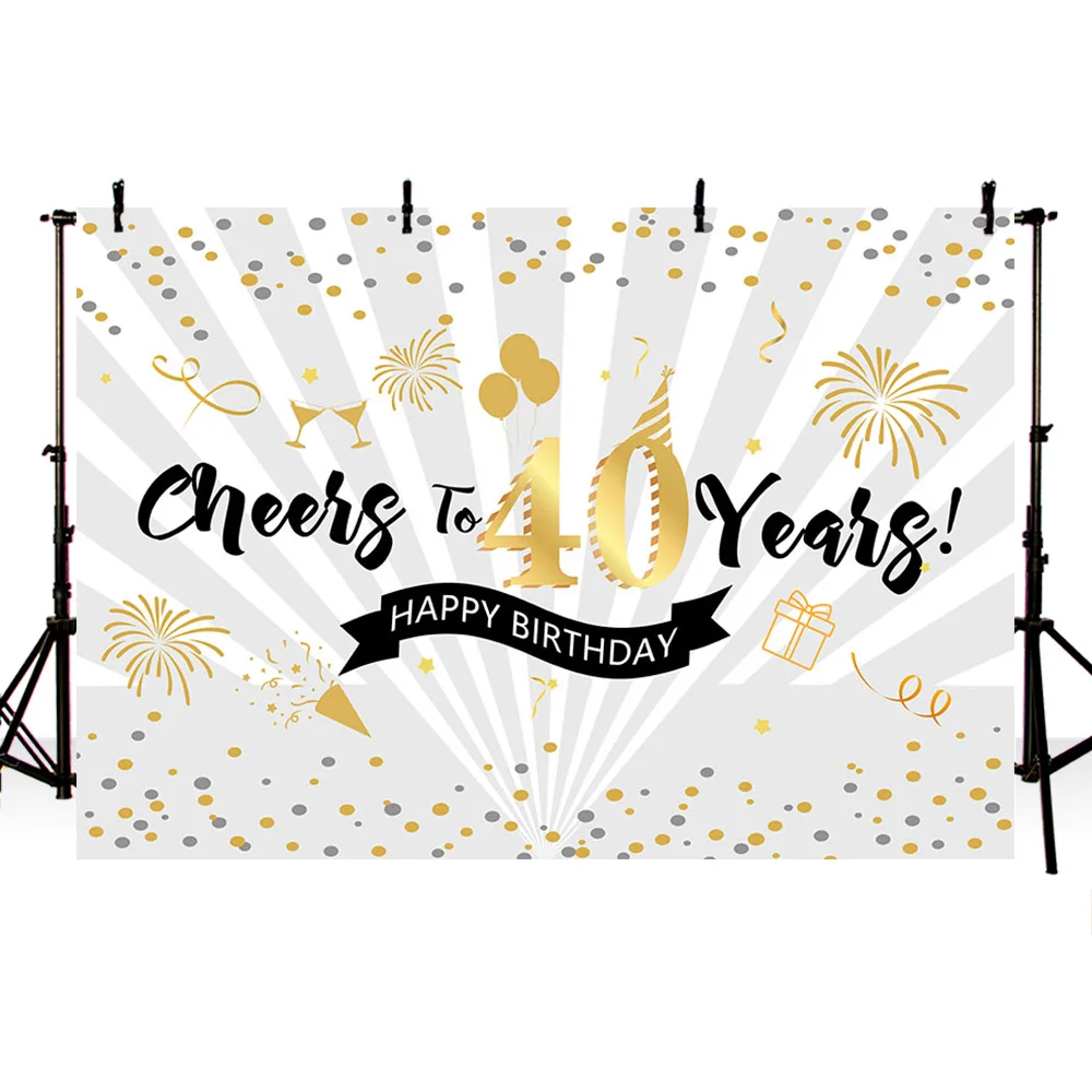 

Avezano Photography Backgrounds 40th Birthday Party Banner Cheers Golden Backdrops For Photo Studio Photocall Photozone Decor