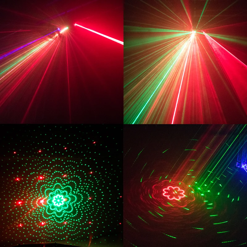 Лазерный сканер Gobo DMX512 с четырьмя глазами красного зеленого и синего цветов