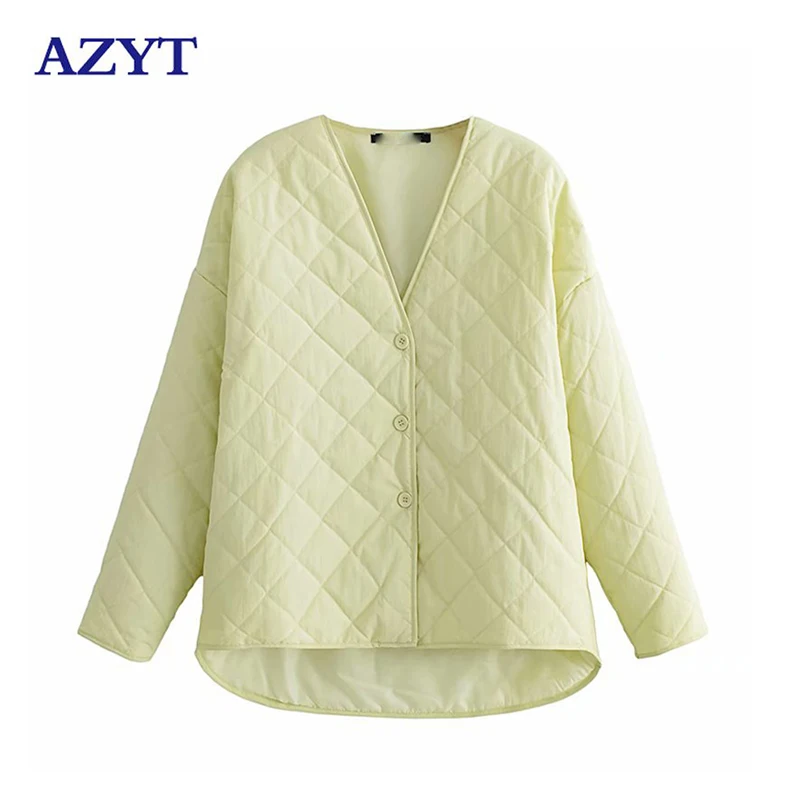 

Женская теплая парка с V-образным вырезом AZYT, свободная однотонная хлопковая куртка, Повседневная зимняя куртка для женщин, зима 2021