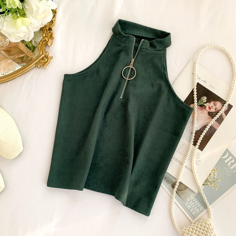 2019 Осенняя Женская модная бархатная майка на бретельках и топики высокого