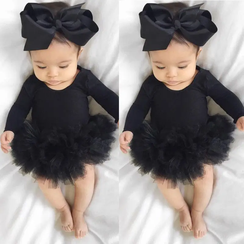 

New fashion Infant Newborn Baby Girl clothes long sleeve mesh Jumpsuit solid Bodysuit Clothes Headband Outfit